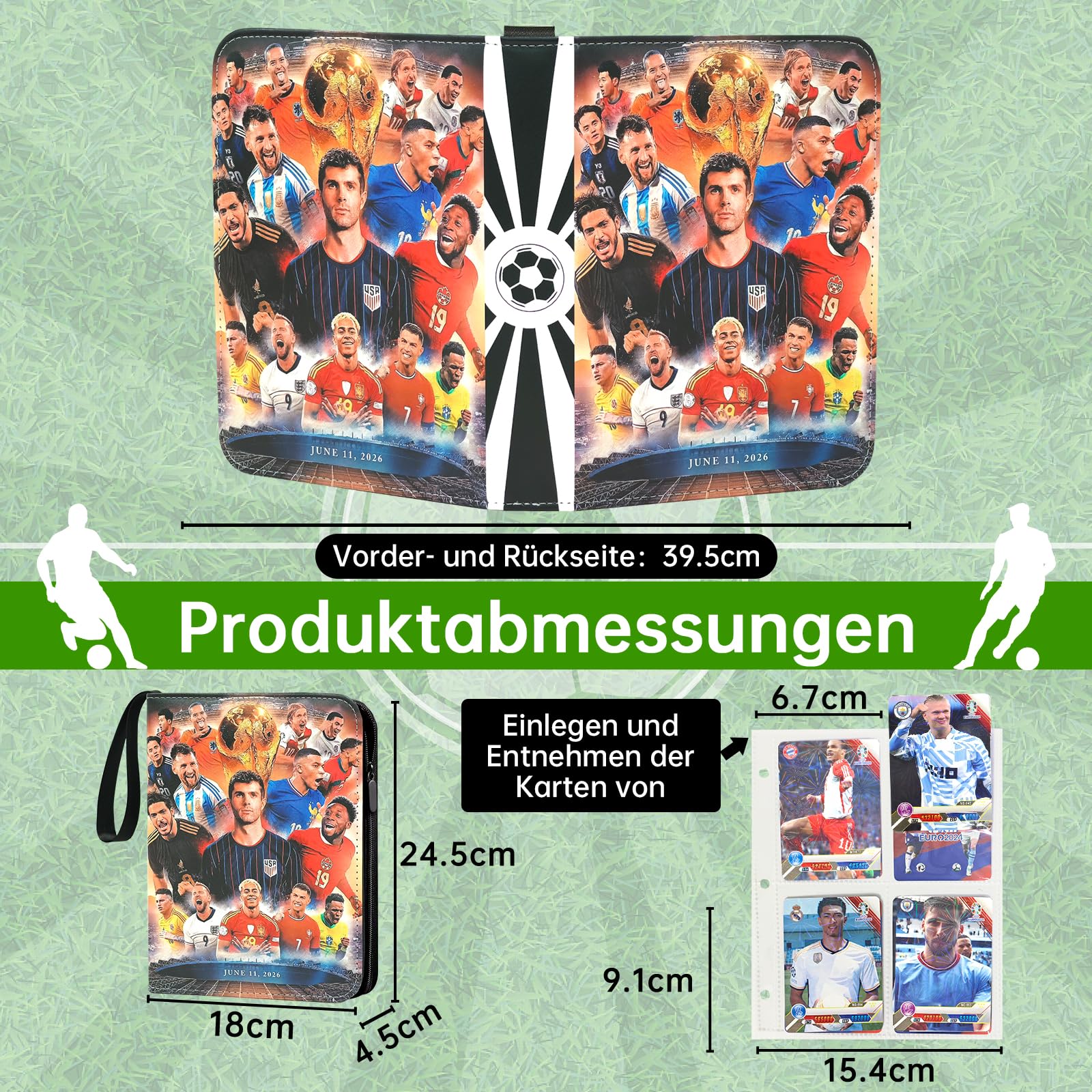 Oirigaga Album Cartes Football 400 Cartes - 4 Compartiments, Fermeture Éclair, Poignée - Classeur Collection Sport