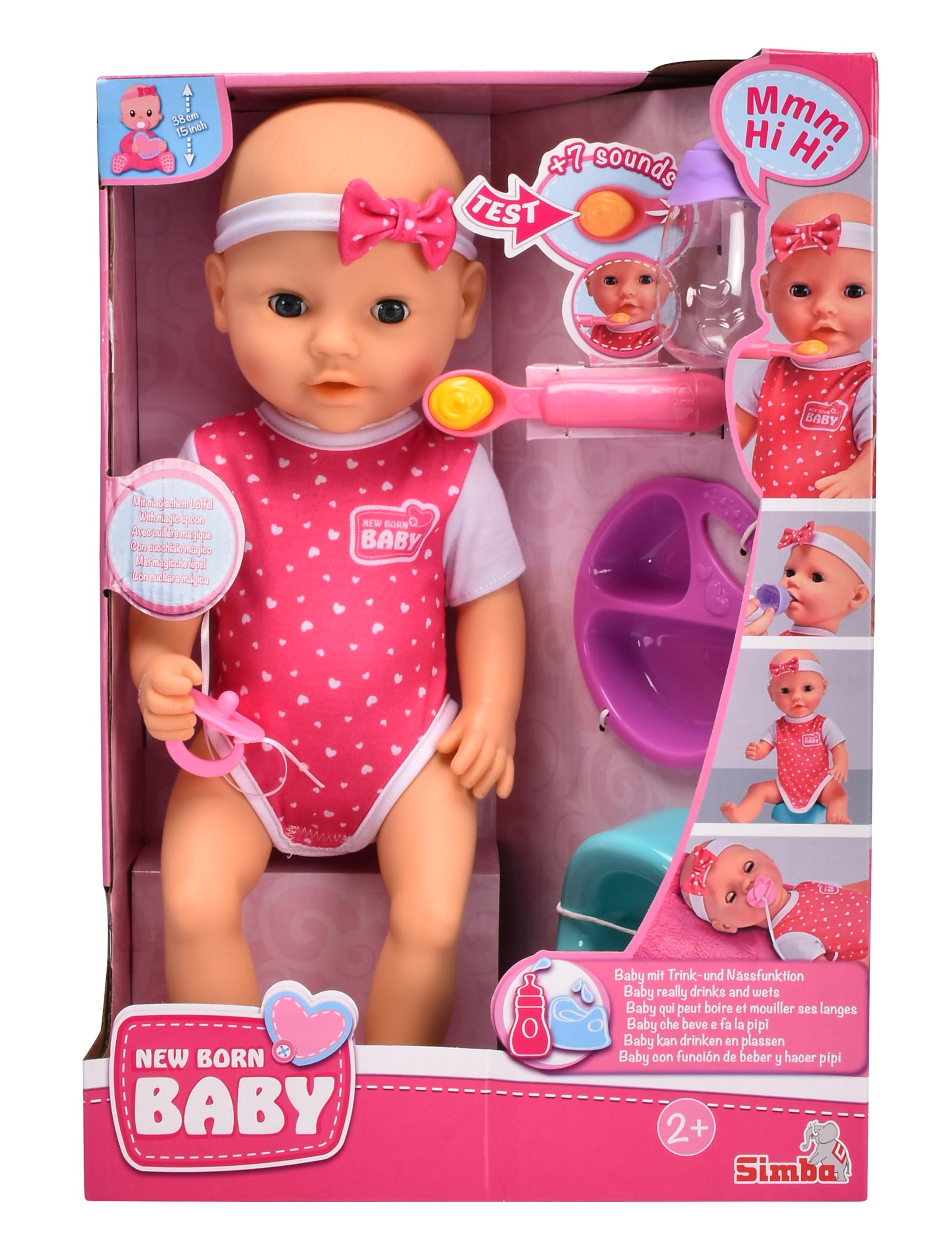Simba New Born Baby Hungry - Juego de 5 cucharas mágicas con función de Sonido, hidratación y Humedad, 38 cm, a Partir de 2 años — view 6