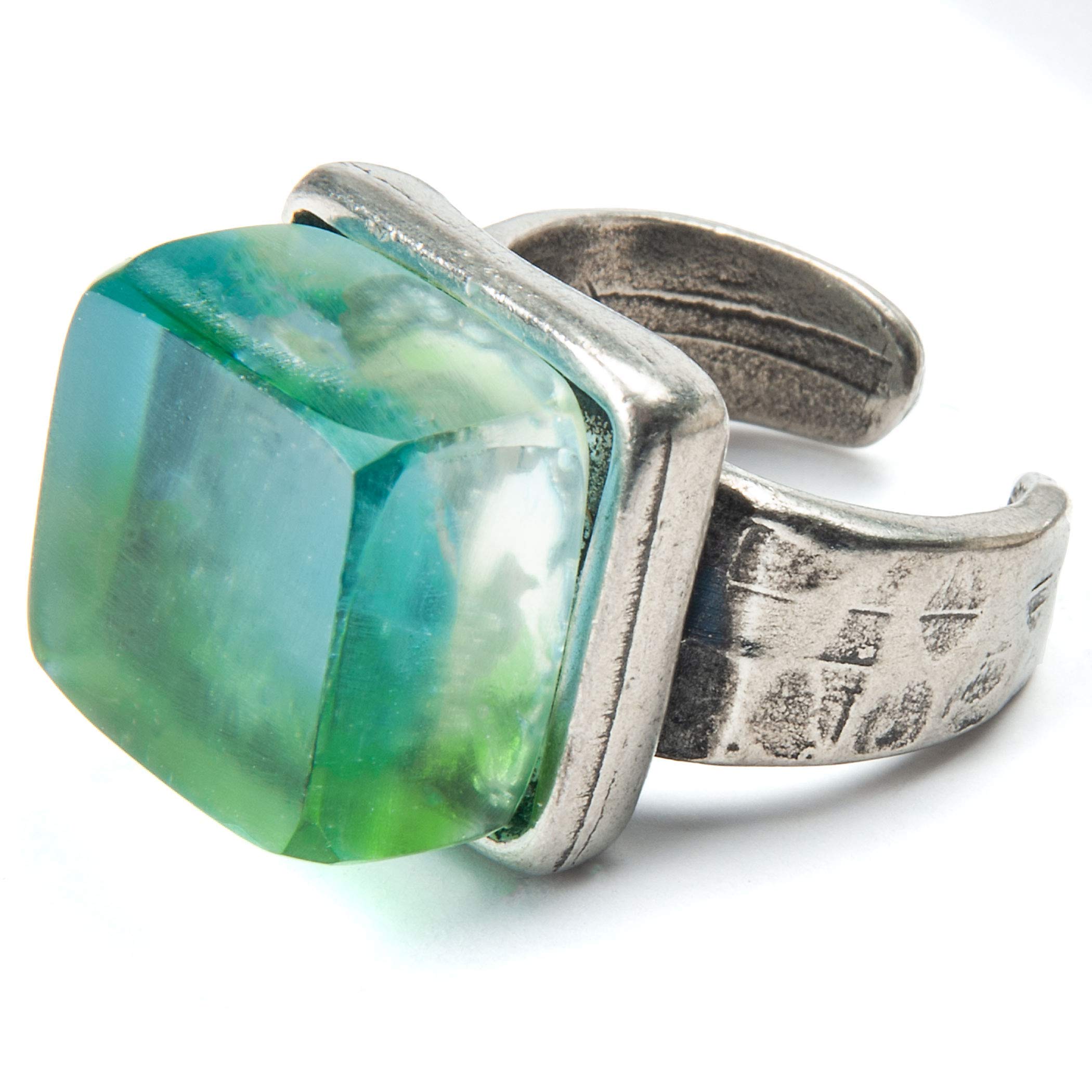 HandmadeRecycled Bottle Glass Cocktail Ring, Sustainable Fashion, Eco Friendly Jewelry, Aqua Ring, Green Ring,