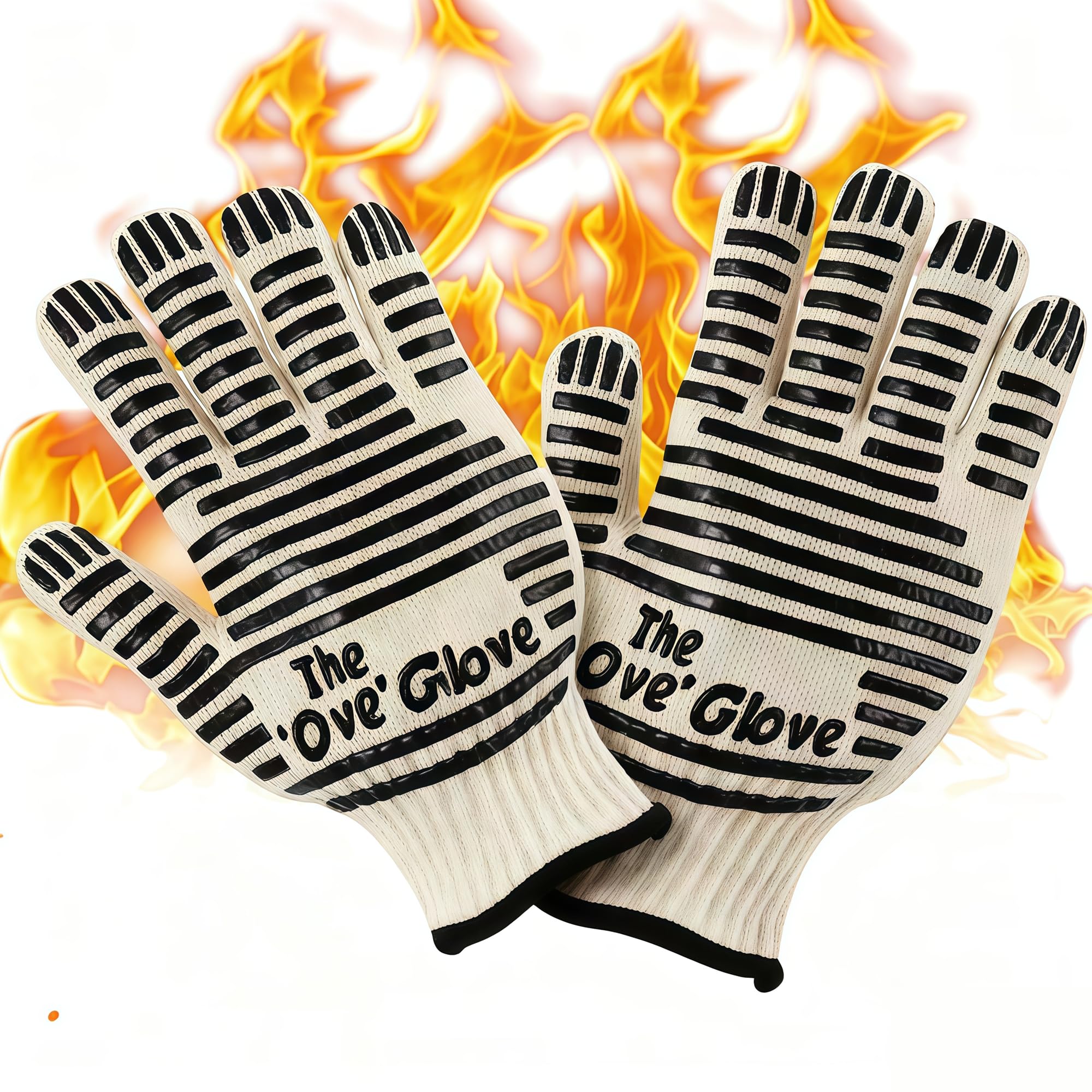 Zhihehui Men's Black 2-Pack Striped Short Gloves Heat Resistant Fire Resistant Oven Gloves Hand Protection Grill Gloves, Revolutionary 932°F Extreme Heat For Grill, Oven, Cooking, Soldering (Black)
