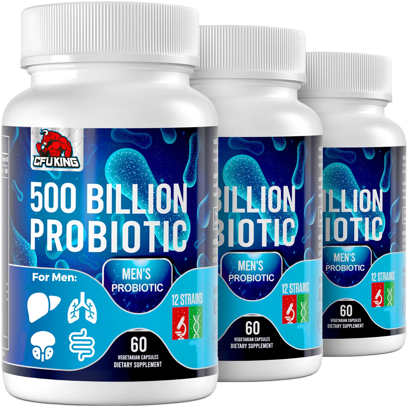 Probiotics for Men, 500 Billion CFU & 12 Mens Probiotic for Digestive Health + 4 Organic Prebiotic Fiber, for Digestive, Gut, Immune Health, Bloating, Gas, Energy Support, Shelf Stable - 180 Capsules