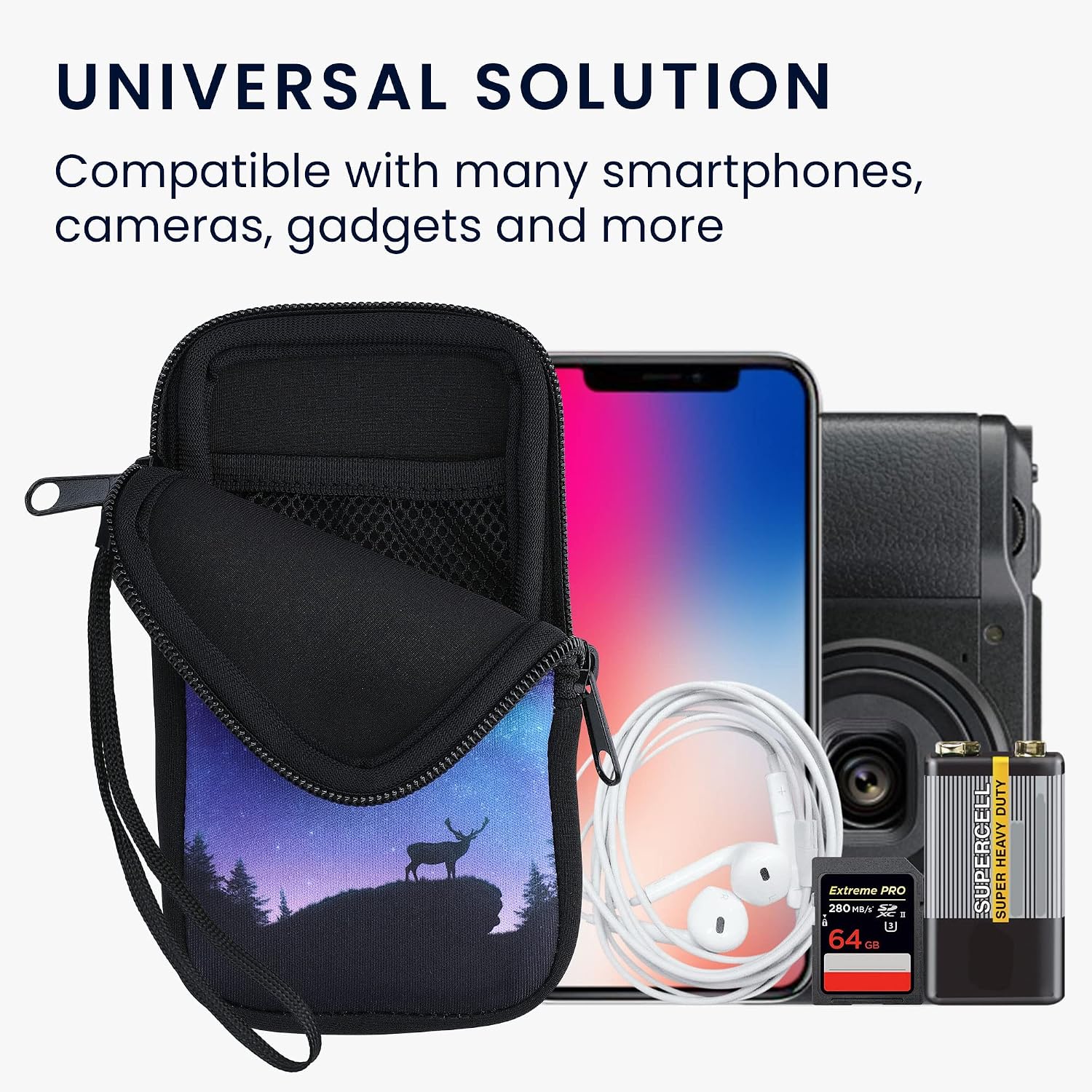 kwmobile Neoprene Sleeve for Smartphone Size M - 5.5" - Shock Absorbing Pouch Case - Protective Phone Bag - Aurora Turquoise/Blue/Black