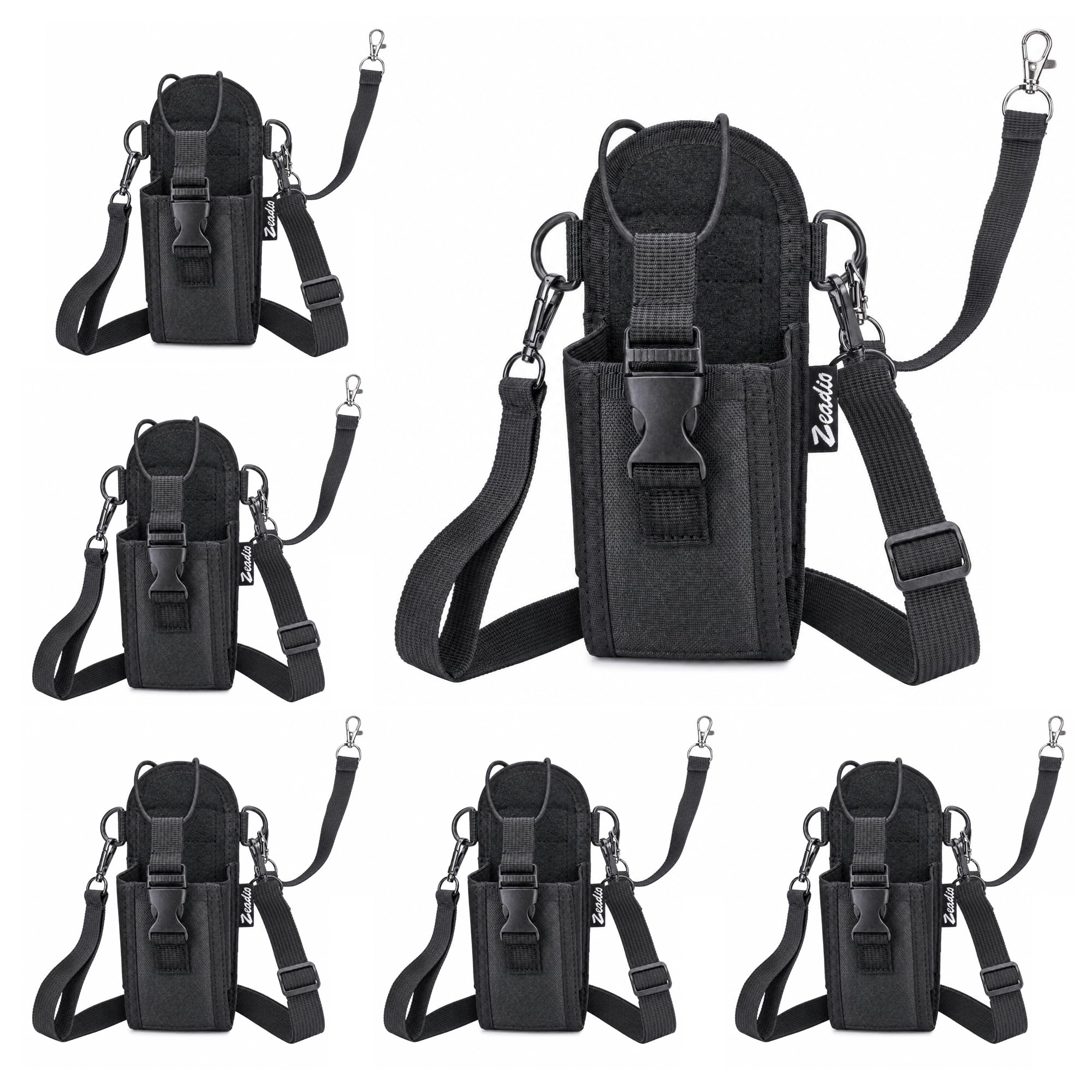 Zeadio Funda portarradio de Nylon para walkie Talkie con Correa Ajustable y Presilla para cinturón, para policía, Bomberos, Seguridad, Actividades Exteriores (Pack de 6)