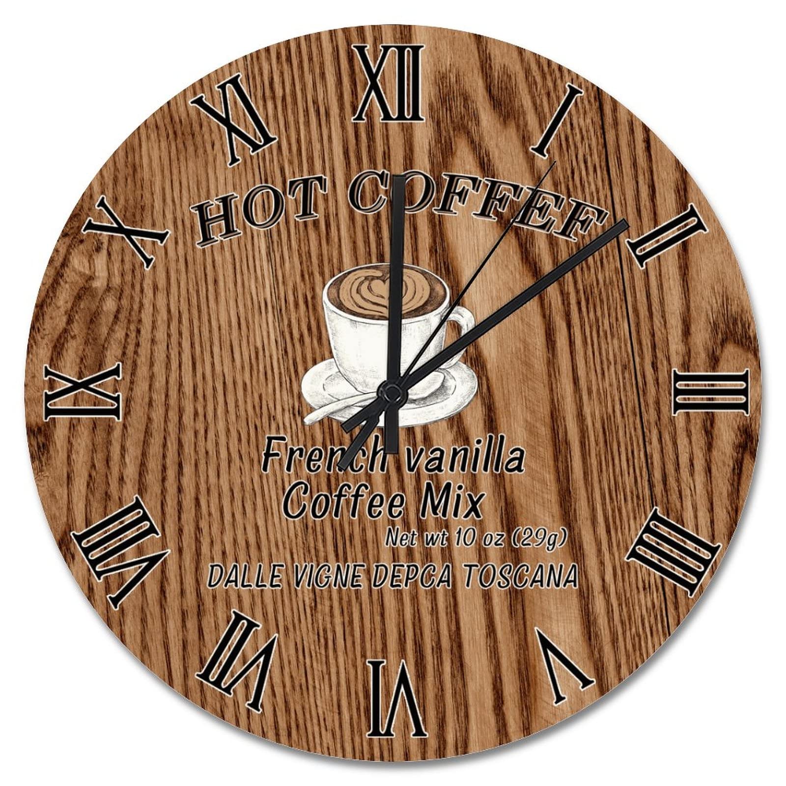 Horloge murale rustique à café silencieuse pour en finir avec les tic-tac