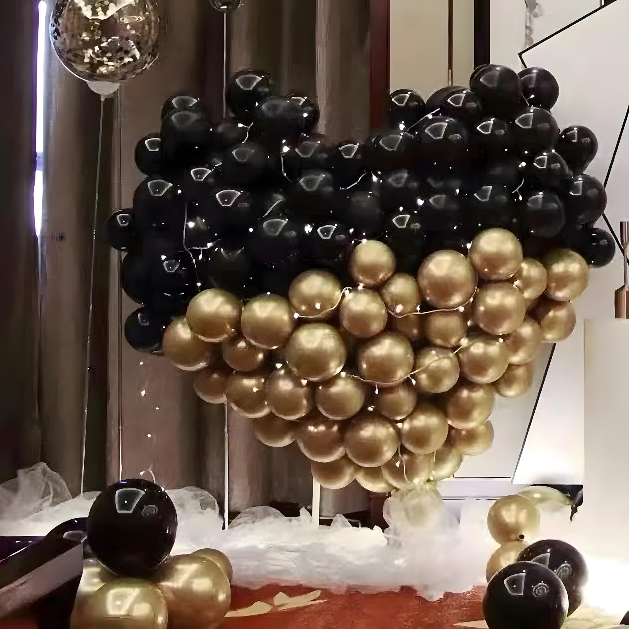 Juzfun Chrome Balloon for Birthday Decoration Kit Metallic Balck and Gold 20 pcs Latex Glossy Finish Party Balloons for Wedding, Anniversary Celebration 10 Inch Helium & Air Supported