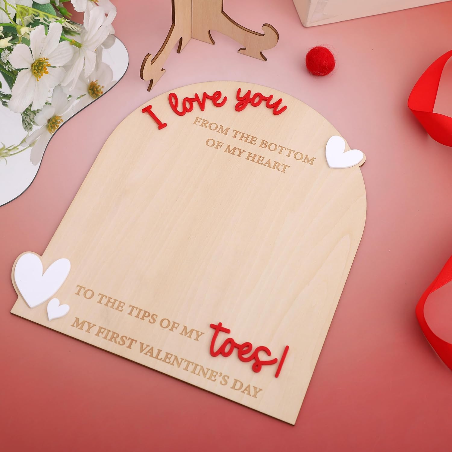 My First Valentine Footprint Wooden Board - Gender Revealing Wooden Decoration, Diy Footprint Wood Craft, Our Little Valentine Wood Sign Milestone, Hospital Birth Announcement Signs Photo Prop