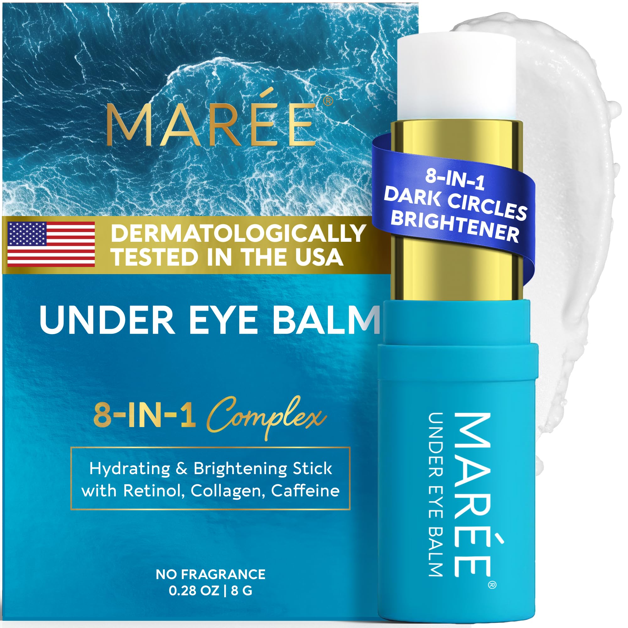 MAREE Under Eye Balm Stick Hydrating Retinol Caffeine Under Eye Brightener Stick for Older Women Collagen Undereye Cream