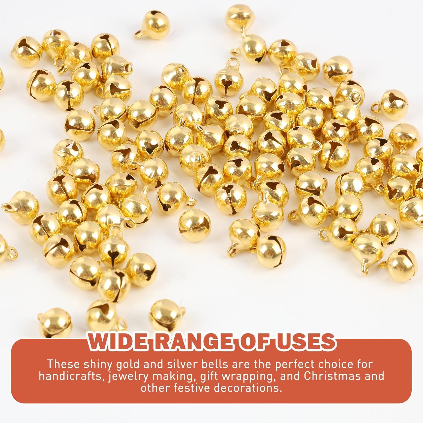 Cascabeles de Cobre Dorado 100 Piezas 11x8 mm con Enganche 2 mm para Decoración Navideña y Manualidades