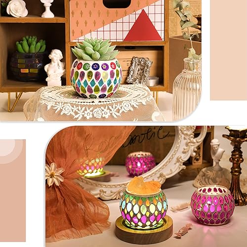 Miniatura 5 de 6 portavelas votivas, portavelas de mosaico, velas de té de vitrales, coloridos tarros de velas hechos a mano, lámpara de vela de aromaterapia para