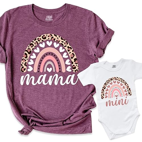 Matching T-shirts for Mother Baby, Mama Mini Set Shirts, Cute Rainbow Mommy and Me Outfits, Mothers Day Gift, Women and Baby Toddler Tops, Mother's
