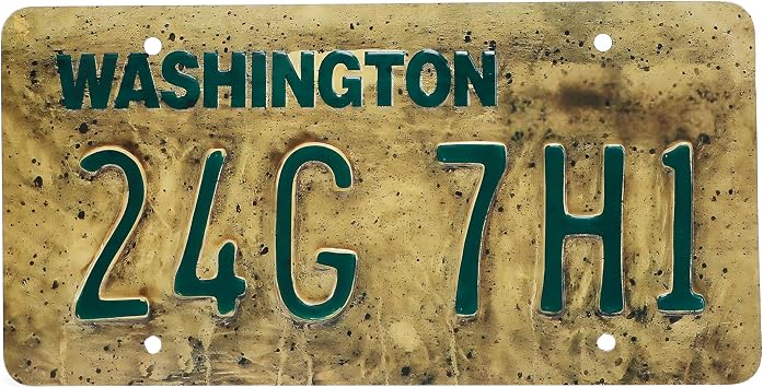 24G7H1 Vintage Bella Red Truck Forks Washington Metal Stamped Vanity Prop Plate