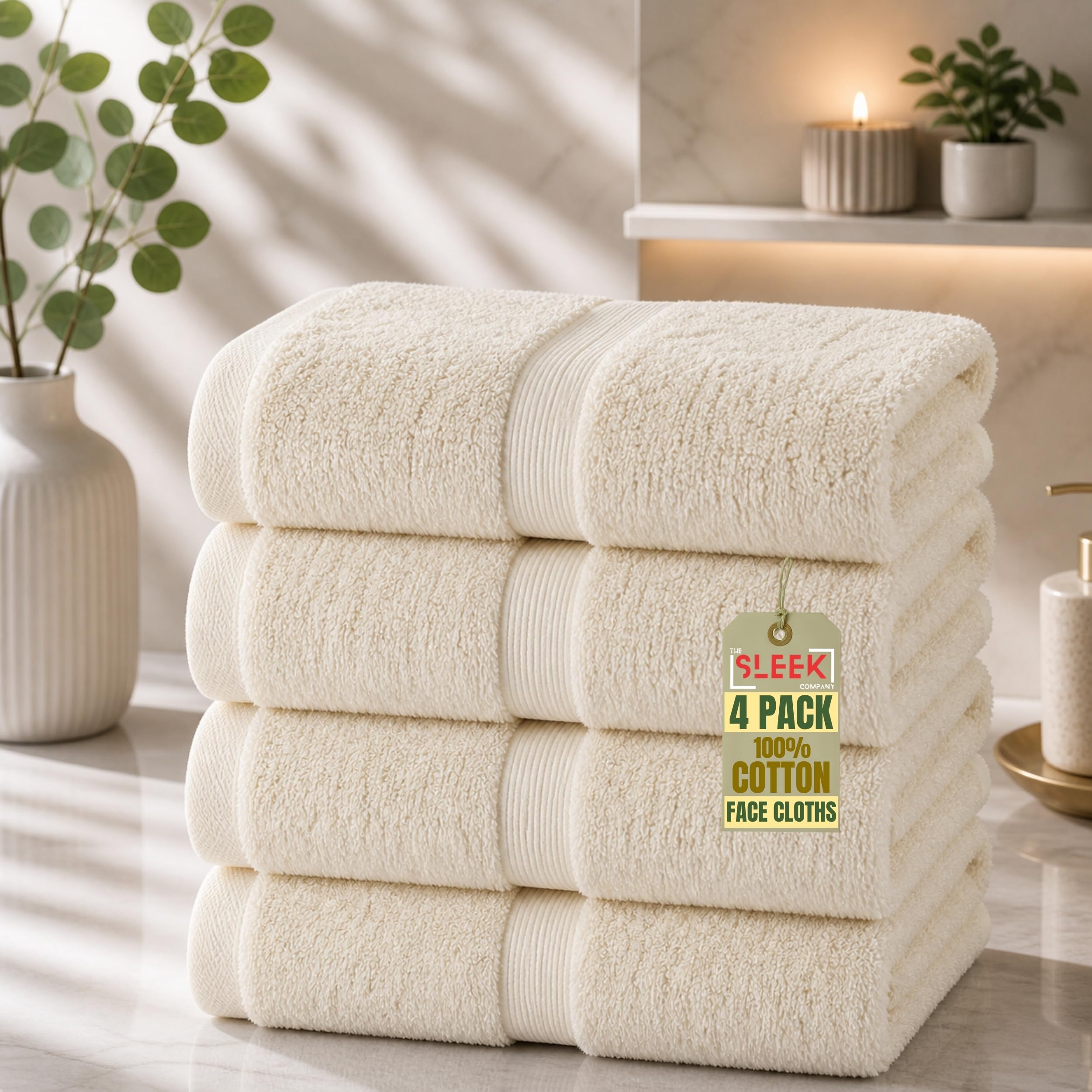 600 GSM Royal Egyptian Cotton Face Cloths (30x30cm) – Pack Of 4 – Soft & Absorbent Flannels Face Cloth – Hypoallergenic & Durable Towel – Quick Dry Face Towels for Homes, Hotels, Spas & Gyms (Cream)