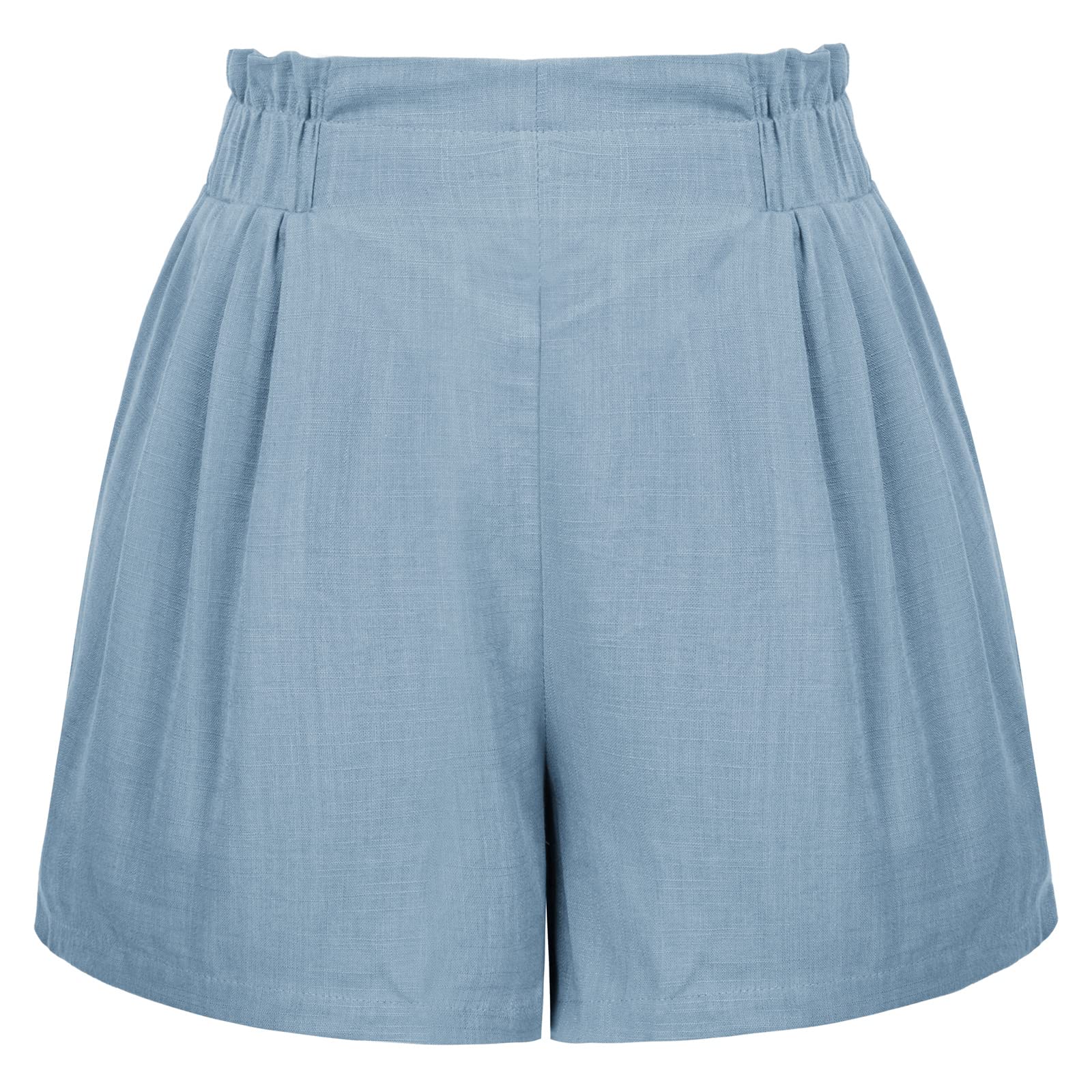 KANCY KOLEWomen Summer Linen Shorts with Lining Elastic Waist Bermuda Shorts Casual Wide Legs Shorts Pockets S-XXL