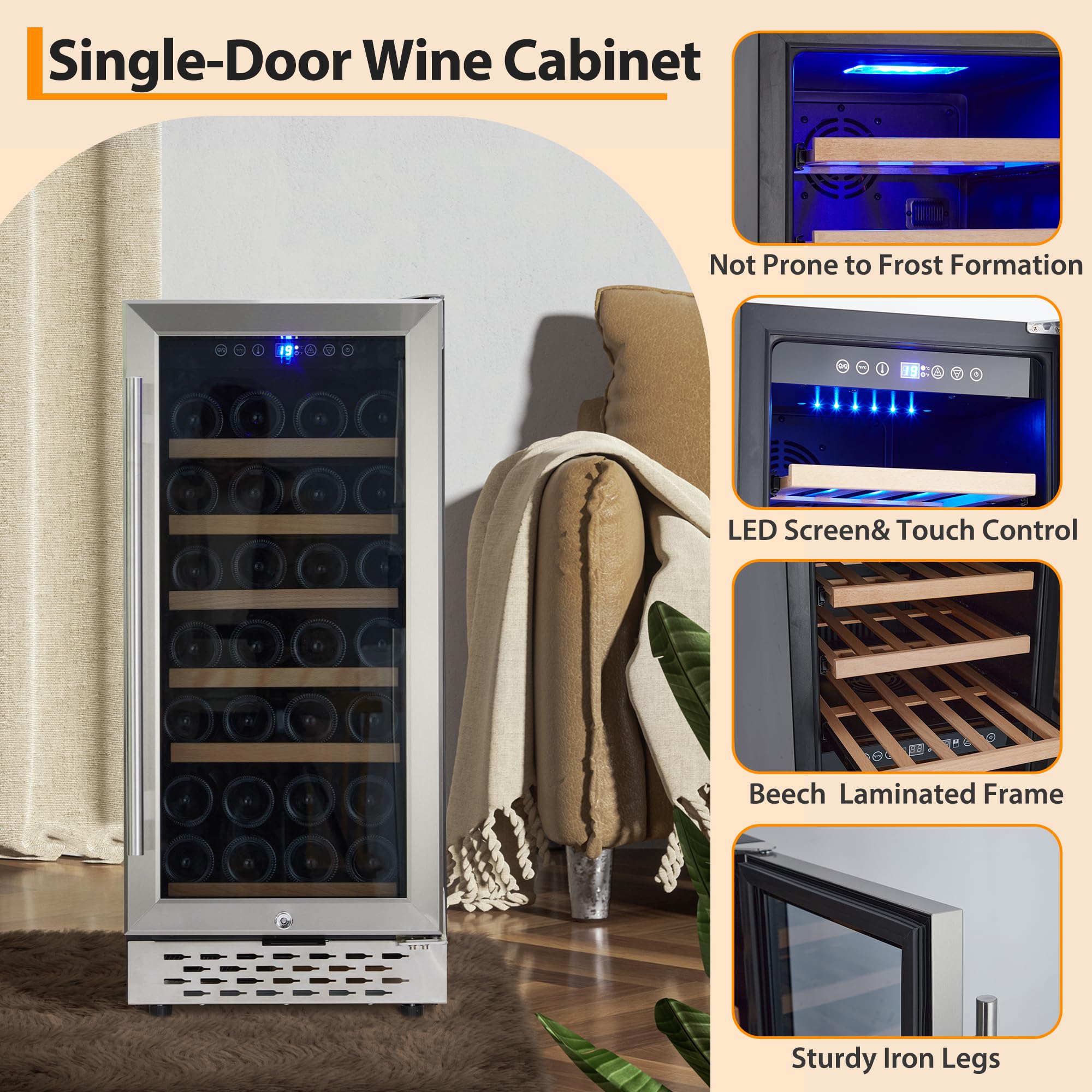 Garveehome 15 Inch Wine Cooler Refrigerator,28 Bottle Capacity, Freestanding Or Built-In Design, 41-65°F Digital Thermostat, LED Touch Display, Tempered Glass Door, Ideal For Home, Bar, Office Use on Fridge.com - View 3