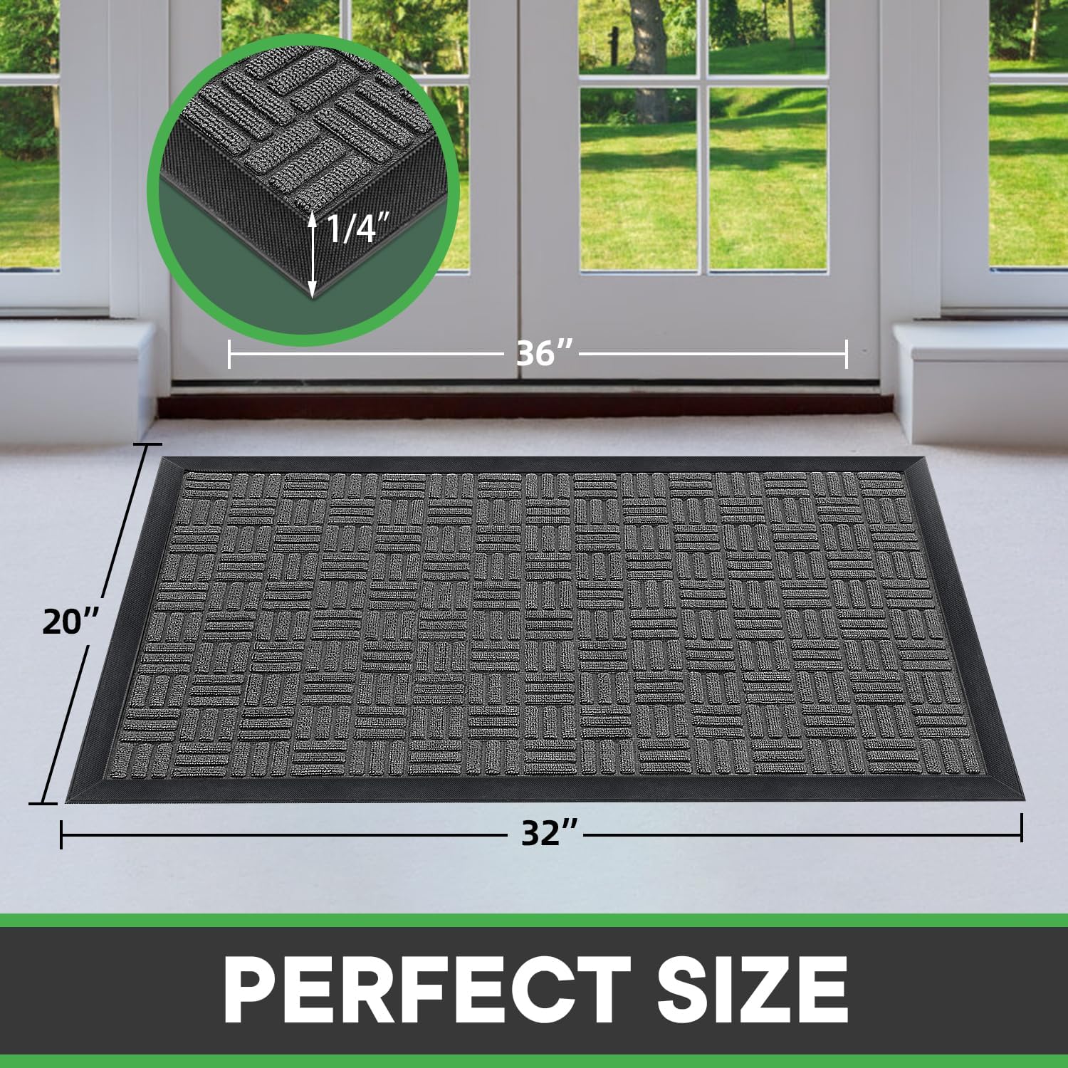 mibao front door mat, heavy duty durable welcome mat for outdoor indoor, dirt trapper waterproof super absorbent door mat for entryway outside patio porch, 73" x 46", light grey