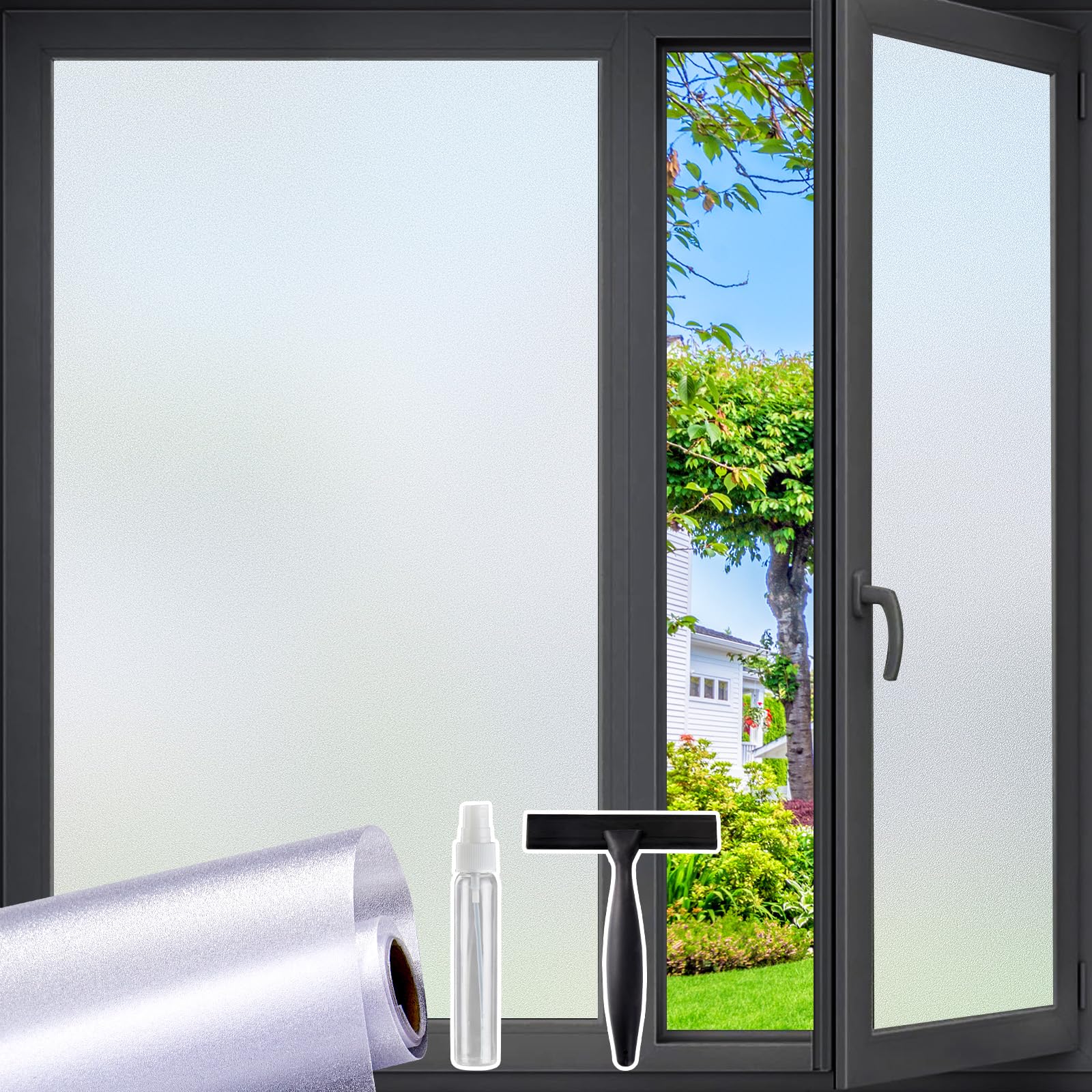 Lifetree Fensterfolie Blickdicht Milchglasfolie mit Statischer Haftung, 44.5 x 200cm, Blickschutz Sichtschutzfolie Ohne Kleber, Folie Fenster UV-Schutz und Sichtschutz Matt für Zuhause Büro