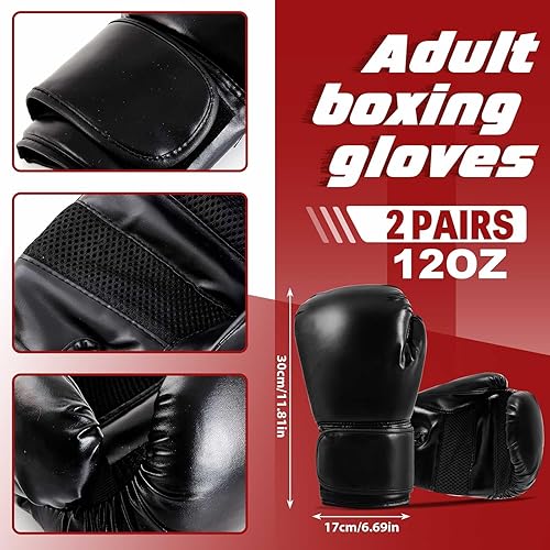 Miniatura 3 de Juego de guantes de boxeo 5 en 1 para niños, guantes de boxeo con 1 par de guantes, 2 almohadillas de taekwondo y protector de cabeza para jóvenes