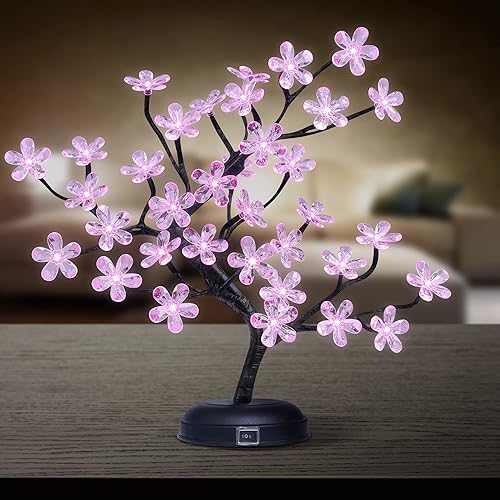 Miniatura 8 de Lámpara de árbol bonsái de 18 pulgadas con 36 LED acrílicos de flor de cerezo japonés, decoración para interiores y exteriores, adaptador