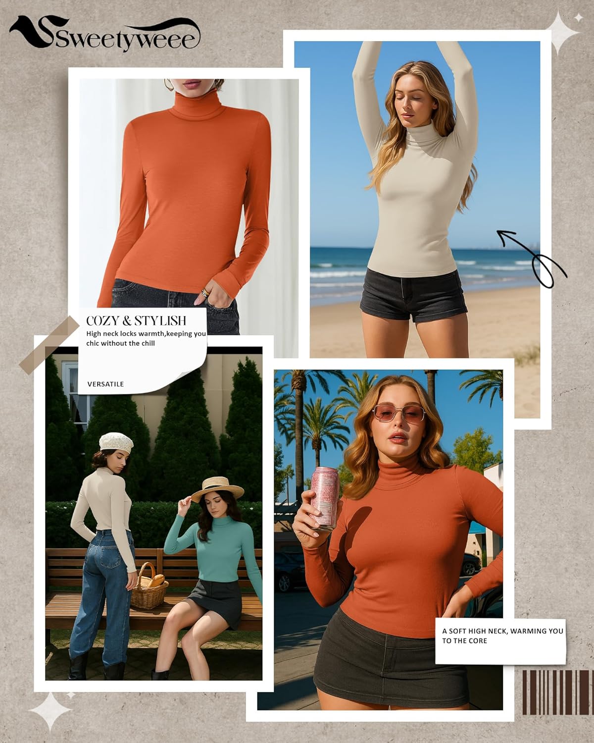 3 Pack Women's Turtleneck Tops Mock Neck Long Sleeve Slim Fitted Shirts Lightweight Layer Shirt Stretch Base Tees - Image 6