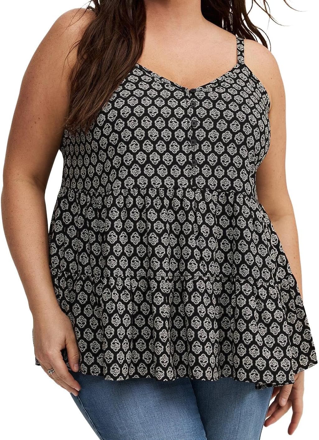 Torrid Women's Plus Size Challis Drop Waist Tiered Cami