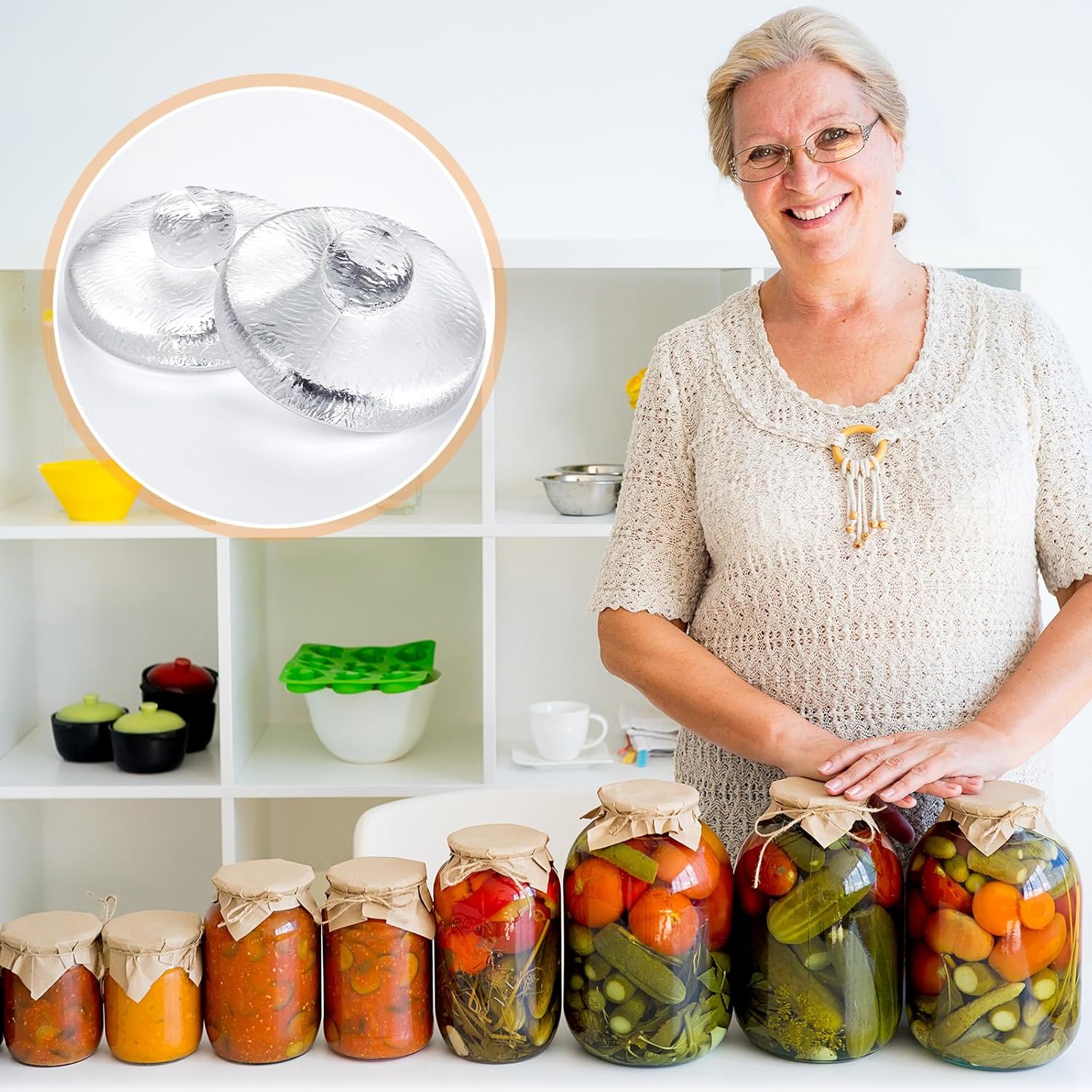 Tioncy 4 Pack (over 3.86 Inches) Heavy Glass Fermentation Weights with Grooved Handle for Large Wide Mouth Gallon Mason Jars Canning Supplies Pickling Weights for Brewing Fermented Foods - Image 4