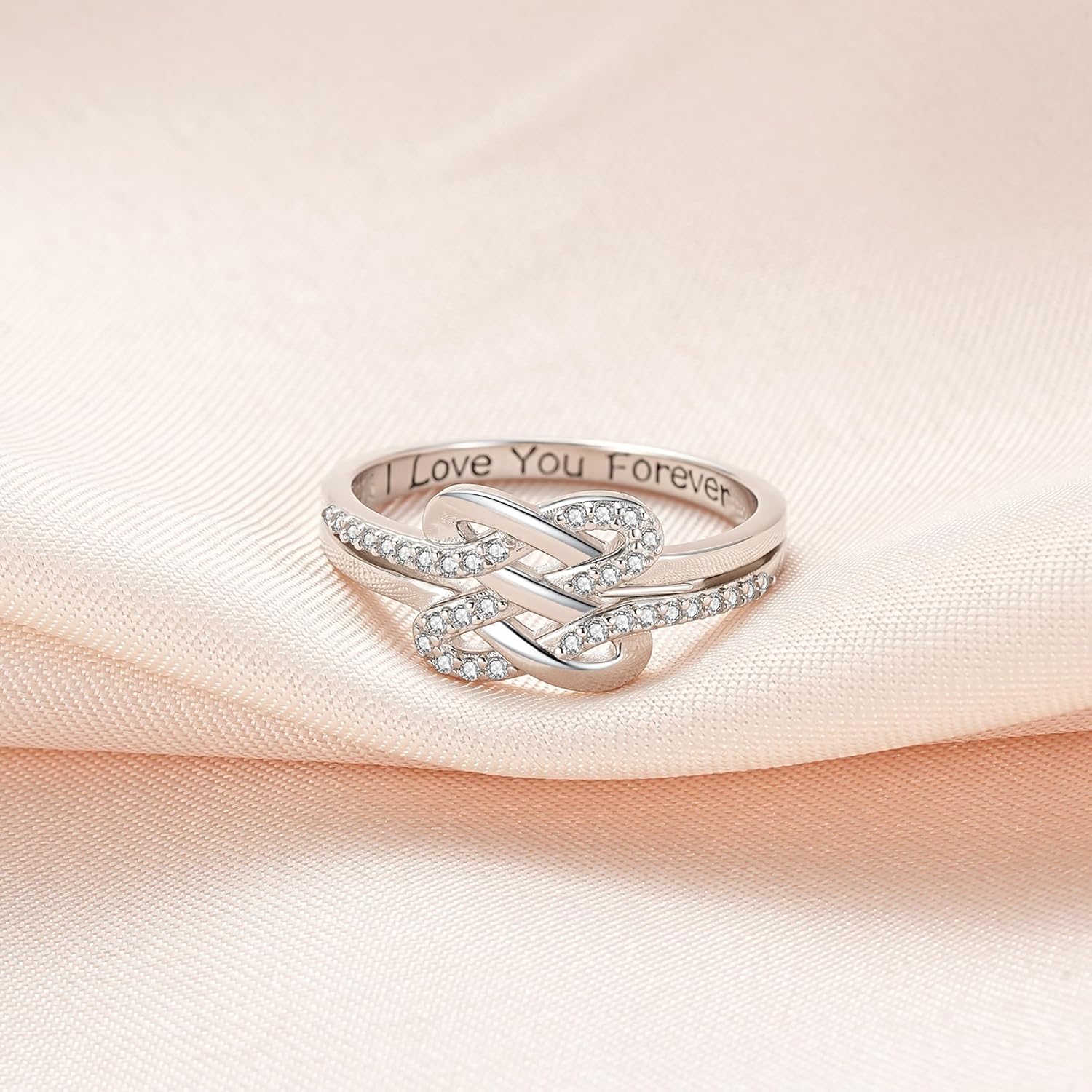 Mother Daughter Rings 925 Sterling Silver Love Between Mother Daughter Square Knot Ring Engraved I Love You Forever Jewelry Gifts for Women - Image 5
