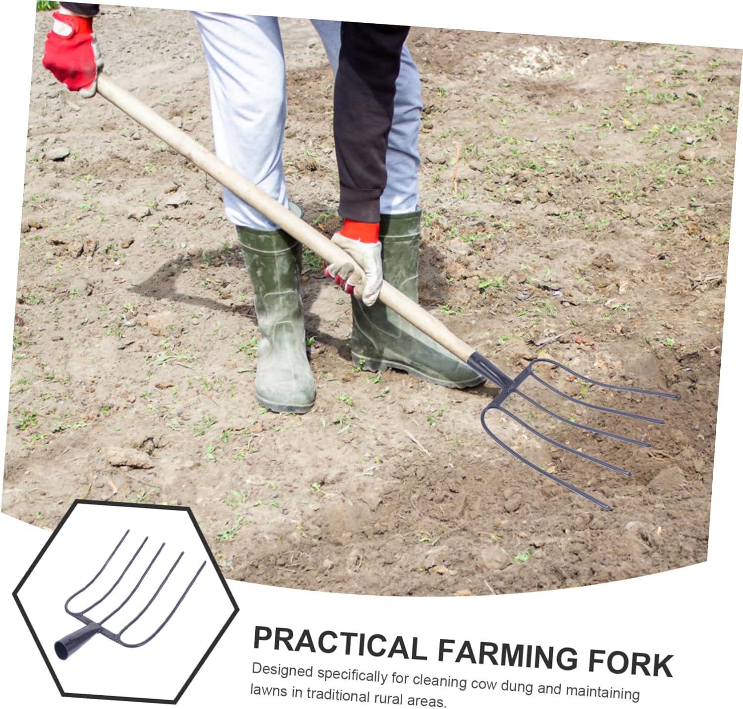 Handheld Manure Fork Multi-Functional Solid Iron Grass Fork for Farming Gardening and Composting for Horse and Farm Manure Cleanup