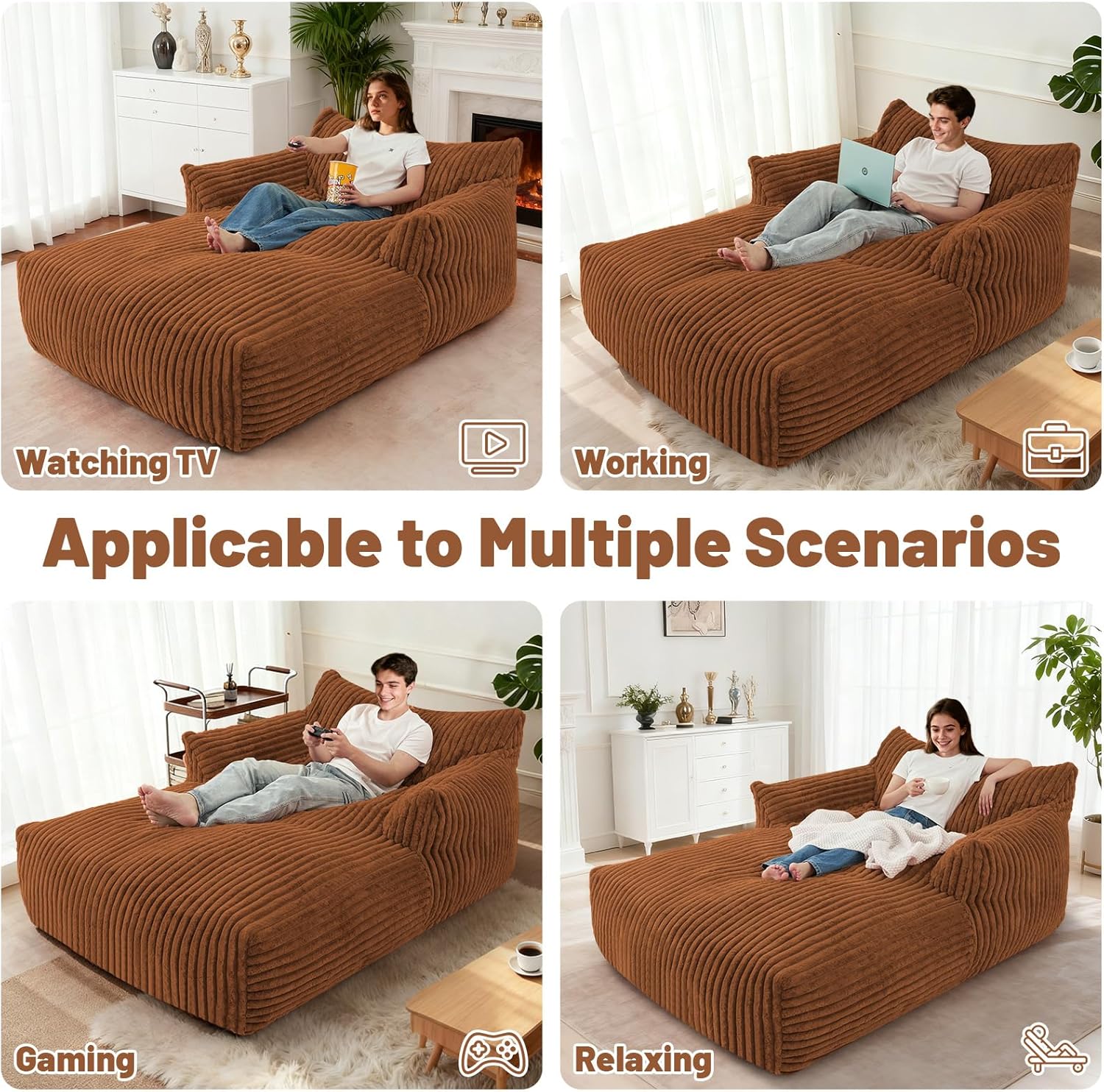 HABUTWAY Comfy Floor Sofa Giant Plush Reading Chair Indoor Cozy Couch with Armrests Oversized Couch Upholstered Boneless Sofa Portable Cloud Couch Accent Chair for Living Room, Bedroom (Brown)