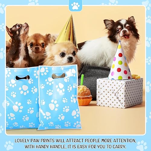 Miniatura 6 de Pasimy 100 bolsas de regalo de patas, bolsas de plástico a granel para mascotas, bolsas de regalo con estampado de patas de pata de perro, bolsas de