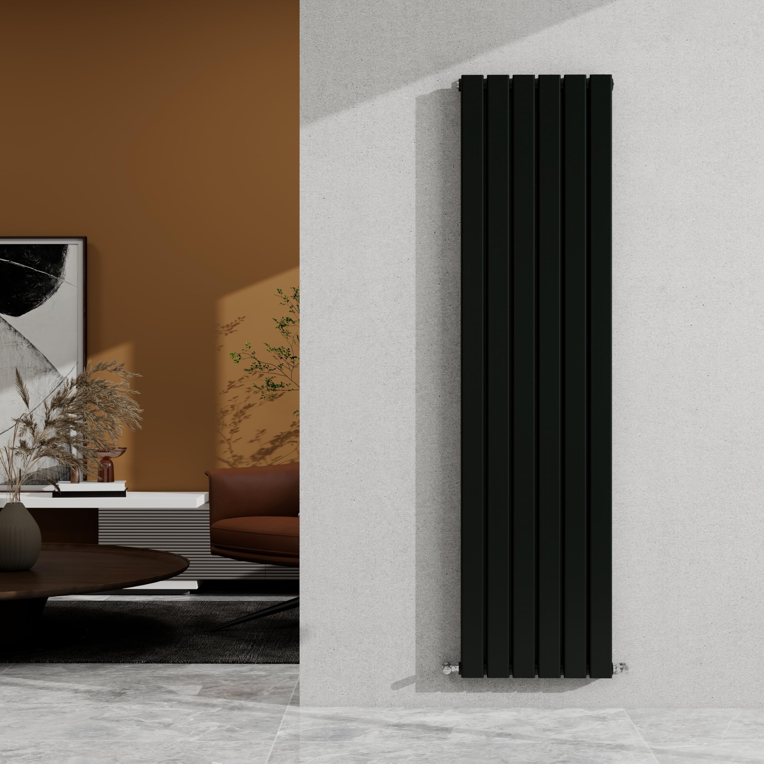Sky Bathroom Black 1600×408Mm Vertical Designer Radiator Double Panel Modern Central Heating Flat Panel Rad 4280 Btu