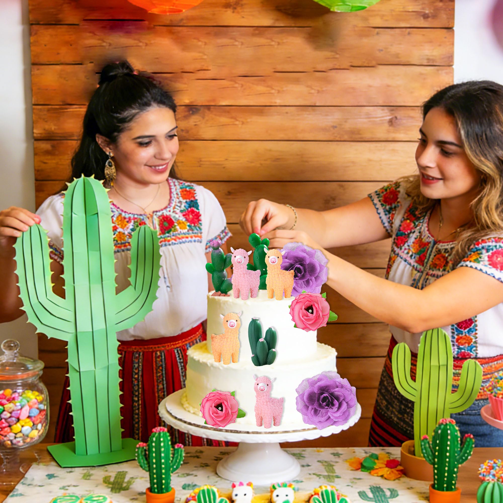 Llama Cactus Alpaca Cactus Cake Topper Decorations for Mexican Fiesta Birthday Baby Shower Cinco De Mayo Party Supplies - Image 4