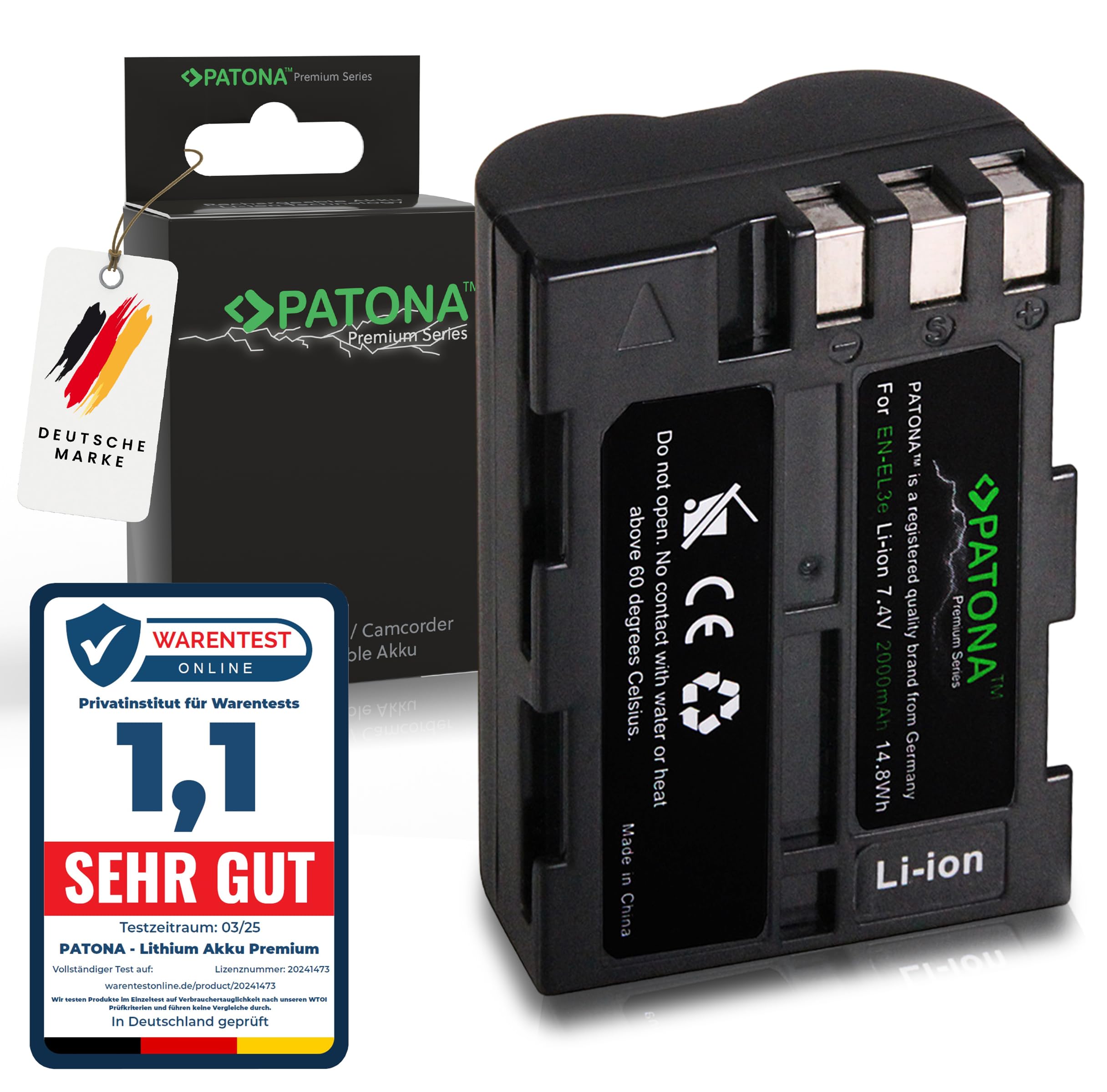 PATONA Premium EN-EL3E Batería 2000mAh Compatible con Nikon D50 D70 D70s D80 D90 D100 D200 D300 D300S D700 batería de Repuesto para los Modelos EN EL3E ENEL3E