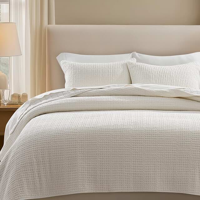 EverGrace Stonewashed 100% Natural Cotton Waffle Quilt Set