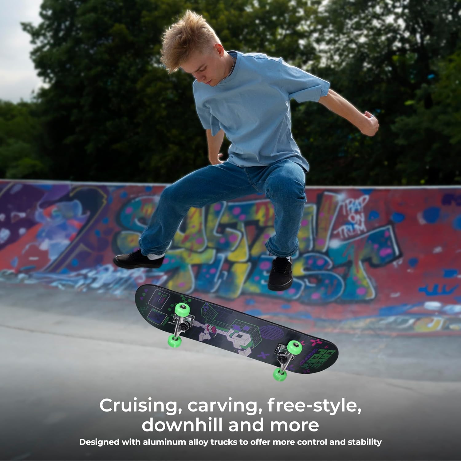 31" Lenticular Skateboard with Pro Trucks, Full Grip Tape, 9-Ply Maple Deck, Ideal for All Experience Levels