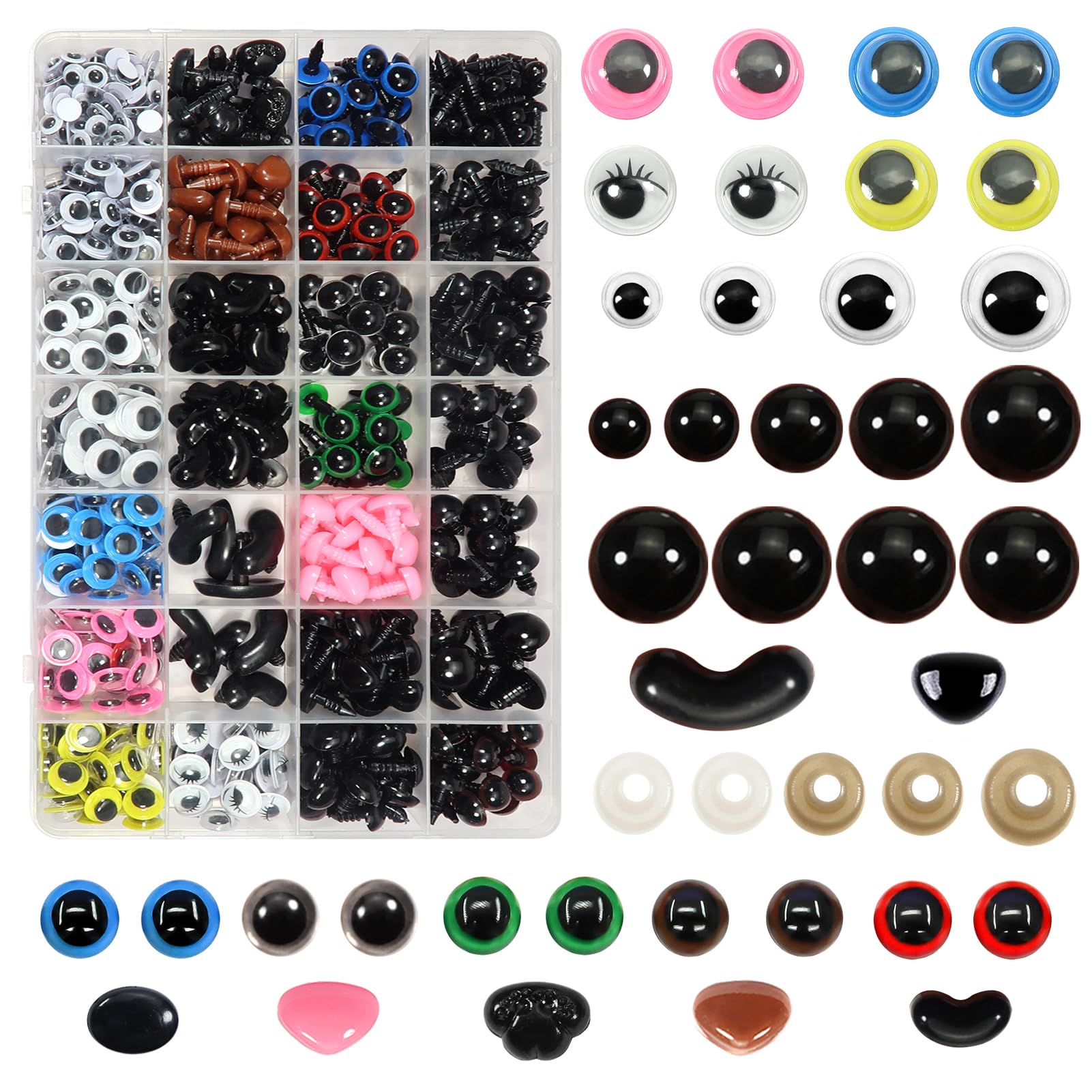 TOAOB 150 Paia Occhi di Sicurezza per Amigurumis 9 Dimensioni Marrone Occhietti in Plastica con Rondelle per Creazione Bambole Pupazzi Fai da Te Artigianato 8mm a 24mm