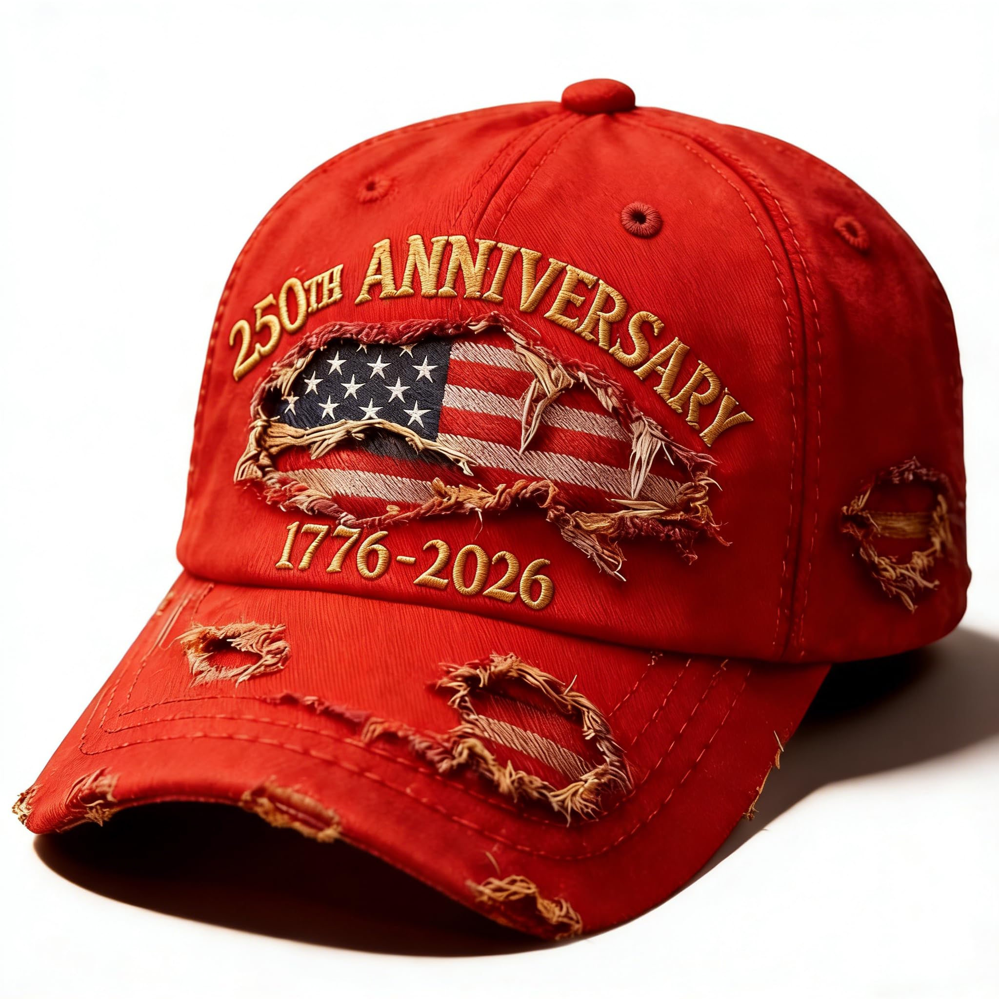 ZHDJDKSN 250 Anniversary USA Hat 250 Year American Anniversary Hats 250th Merchandise Adjustable Embroidered Ripped Denim Baseball Cap for Men Women
