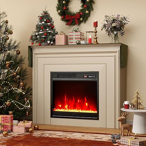 Miniatura 2 de COSTWAY Inserto de chimenea eléctrica de 18 pulgadas, calentador de chimenea de 750 W1500 W con control remoto, color y brillo de llama ajustables,