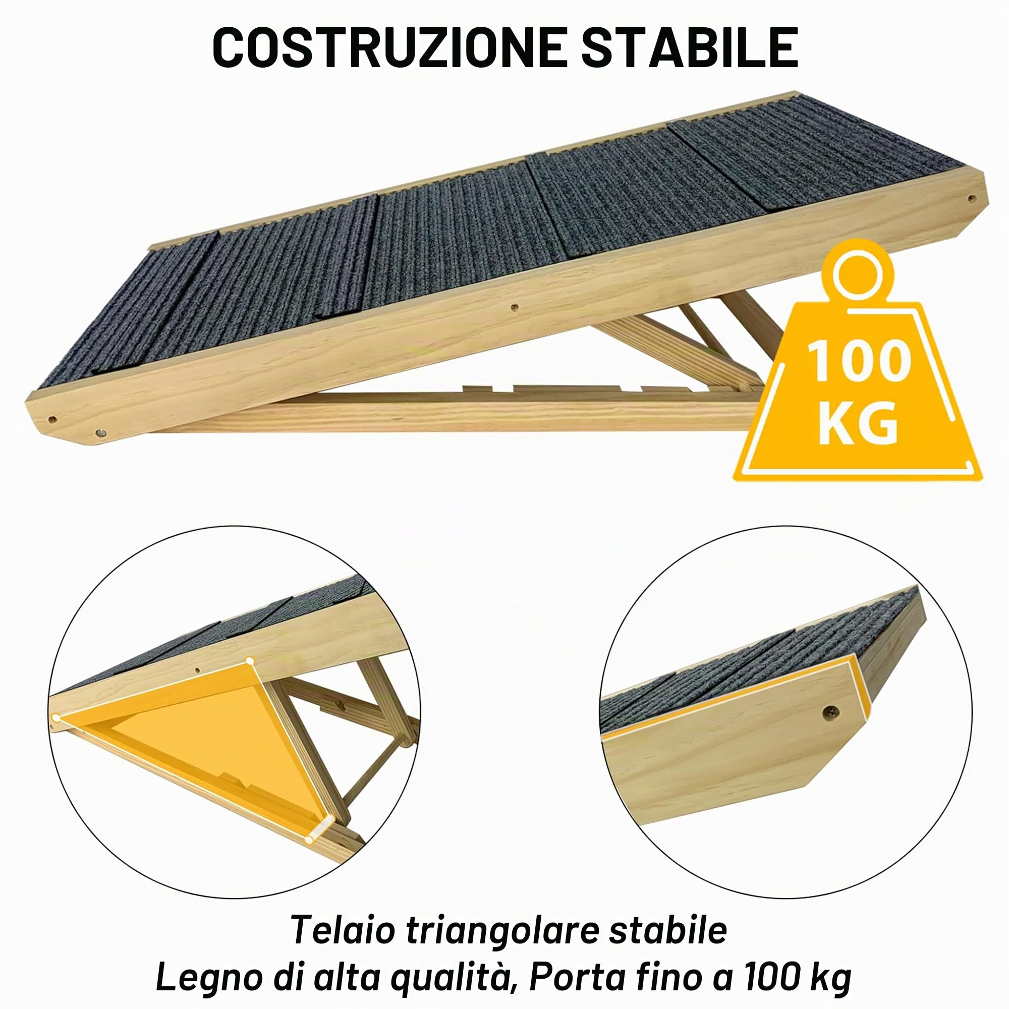 YRHome Rampa pieghevole per cani in legno, per letto, divano o auto, scala per animali domestici fino a 100 kg, rampa per gatti portatile, regolabile in altezza, con inserto antiscivolo