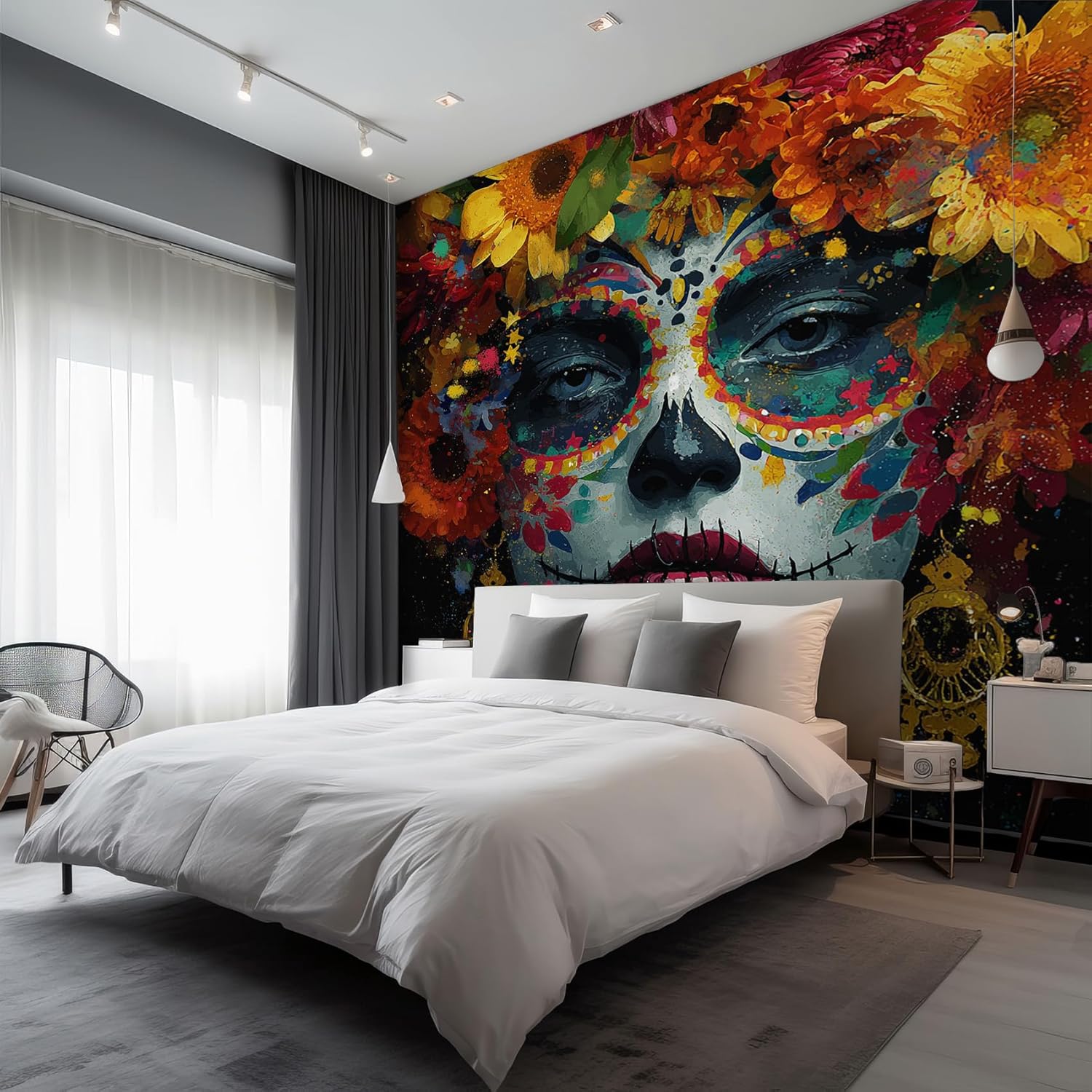 Generic Sugar Skull Wallpaper & Wall Murals, 79" W x 55" H - Day of The Dead Wall Mural Decoration, Mexican Home Decor for Bedroom, Living Room, Waterproof - Not Peel and Stick - Ha1632