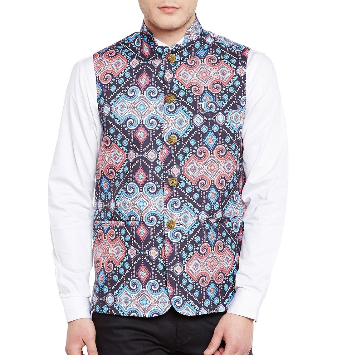 wintage Men's Premium Rayon Grandad Printed Nehru Jacket Vest Waistcoat-picture-19