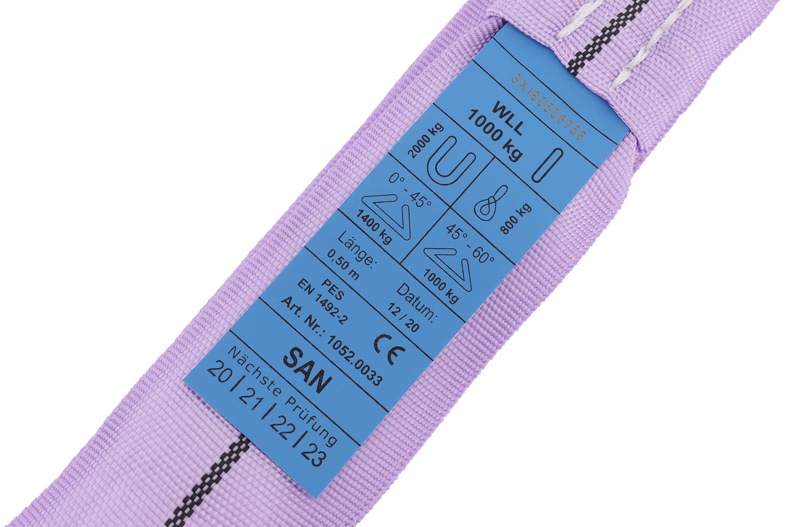 Sandax Lot de 4 boucles rondes professionnelles en polyester, élingue à glissement de 1 tonne (1 t), charge nominale (1 000 kg), 1 m de circonférence, longueur utile 0,5 m, une couche selon la norme