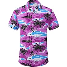 DOKKIA Mens Casual Tropical Floral Short Sleeve Luau Beach Aloha Hawaiian Shirt