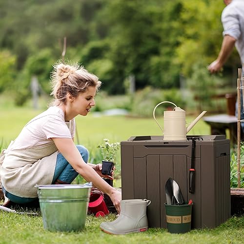 Miniatura 5 de Flamaker Caja de almacenamiento de resina impermeable de 31 galones con tapa contenedor de almacenamiento interior y exterior para cojines de patio