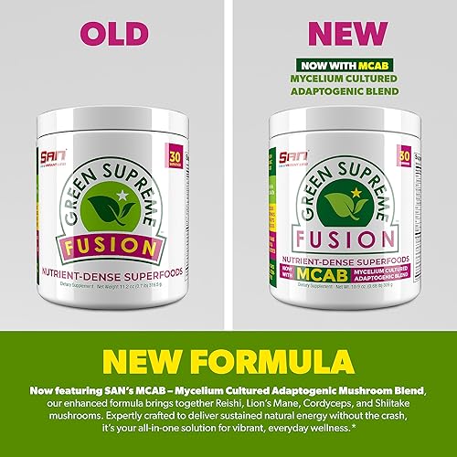 Miniatura 2 de SAN Nutrition's Green Supreme Fusion Blend Antioxidante: Mezcla de batidos Super Greens con espirulina, clorella, hongos adaptogénicos, 30 porciones