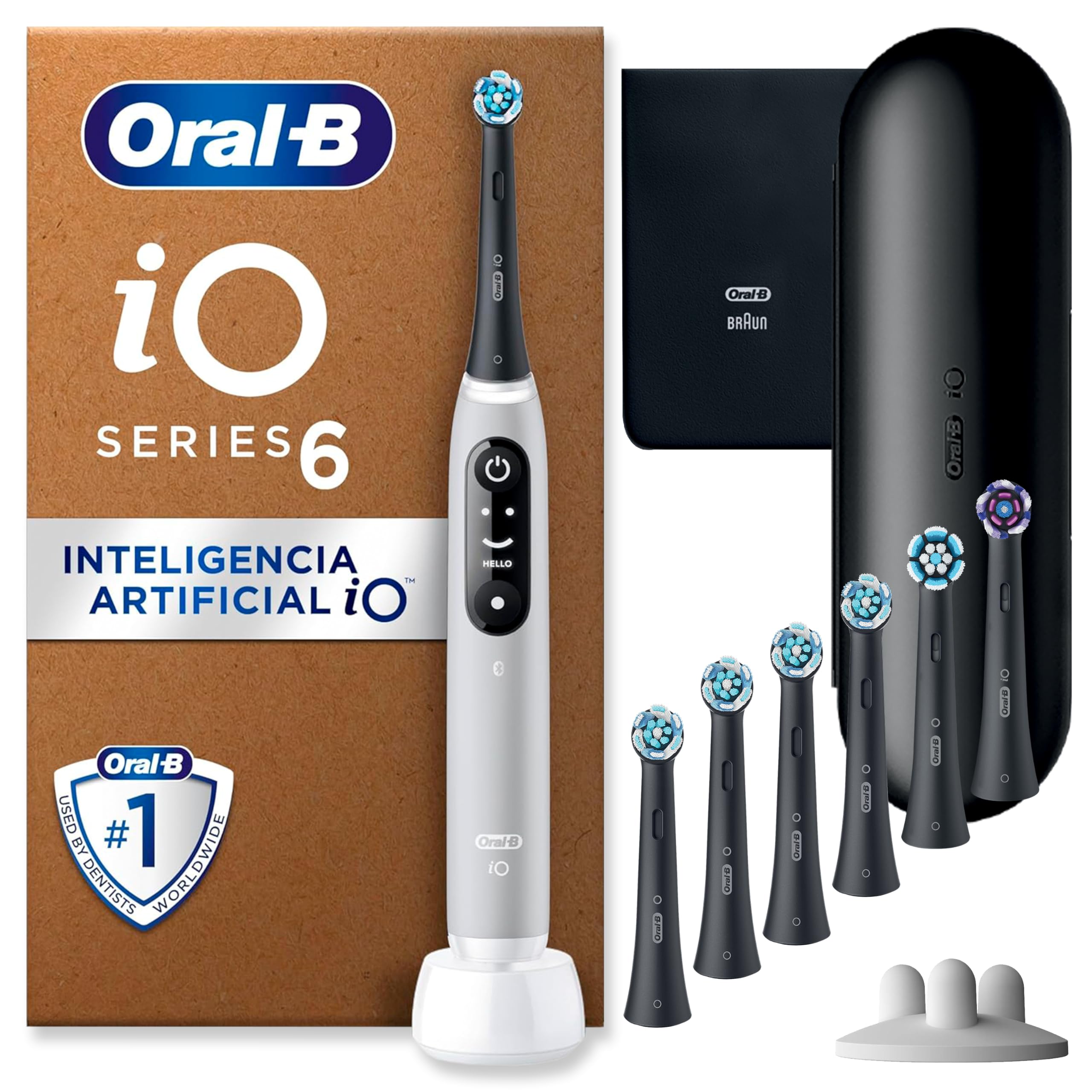 Oral-B iO 6 Cepillo De Dientes Eléctrico Gris Con Estuche De Viaje + 7 Cabezales De Recambio Negros Oral-B iO