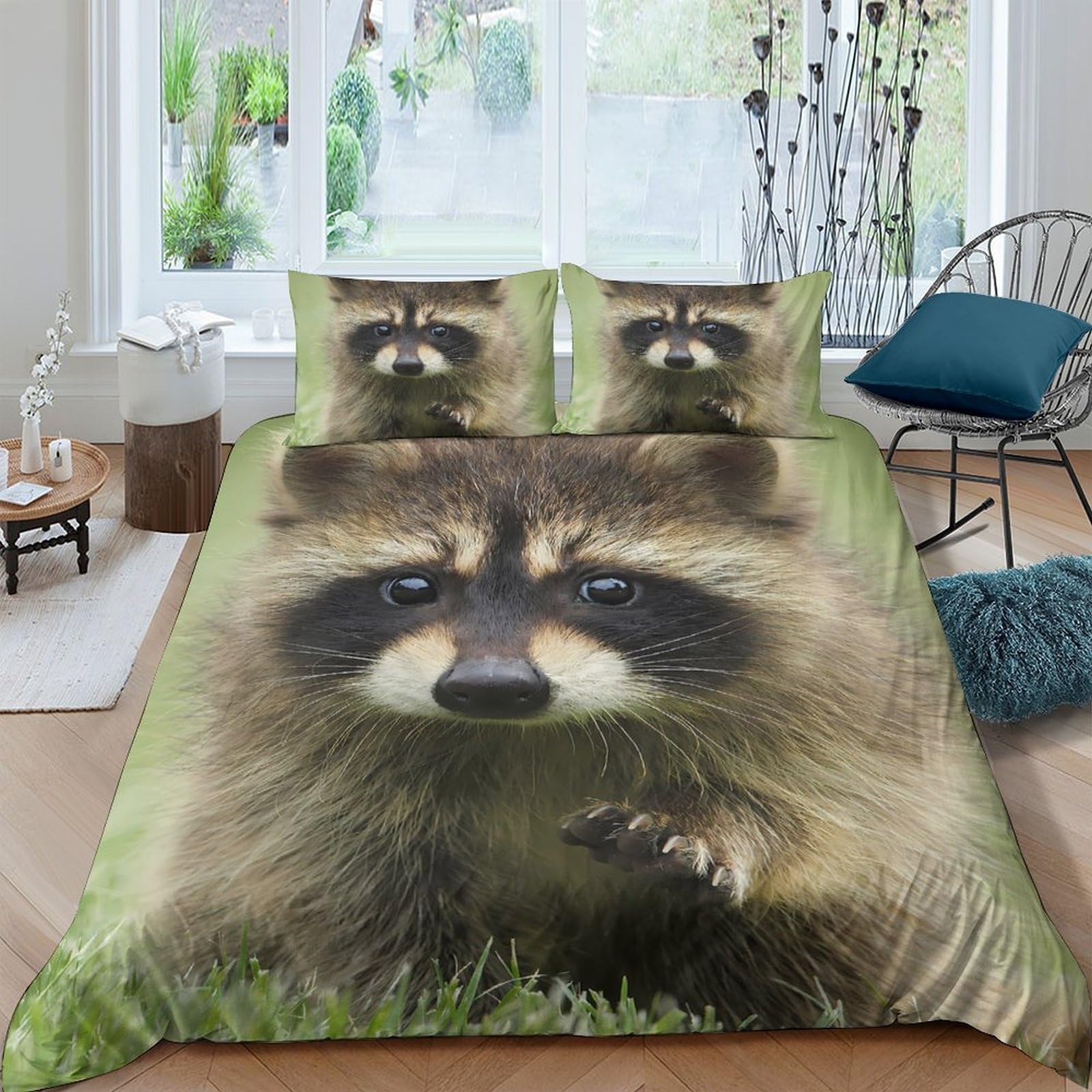 Ctjqhvkz Style-7 3D Printed Raccoon Forest Fitted Sheet Microfiber Soft Durable Woodland Bed Cover For Bedroom Dorm Decor Protection Single（135X200cm）