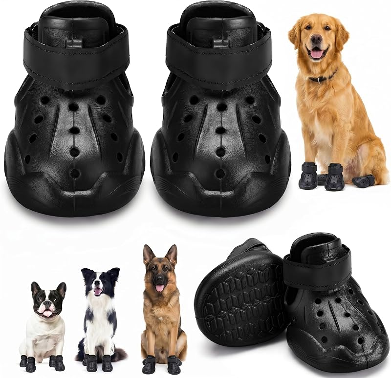 Botas para Cães PETFUN com Solado Antiderrapante e Tiras Refletivas, Black, Tamanho Grande