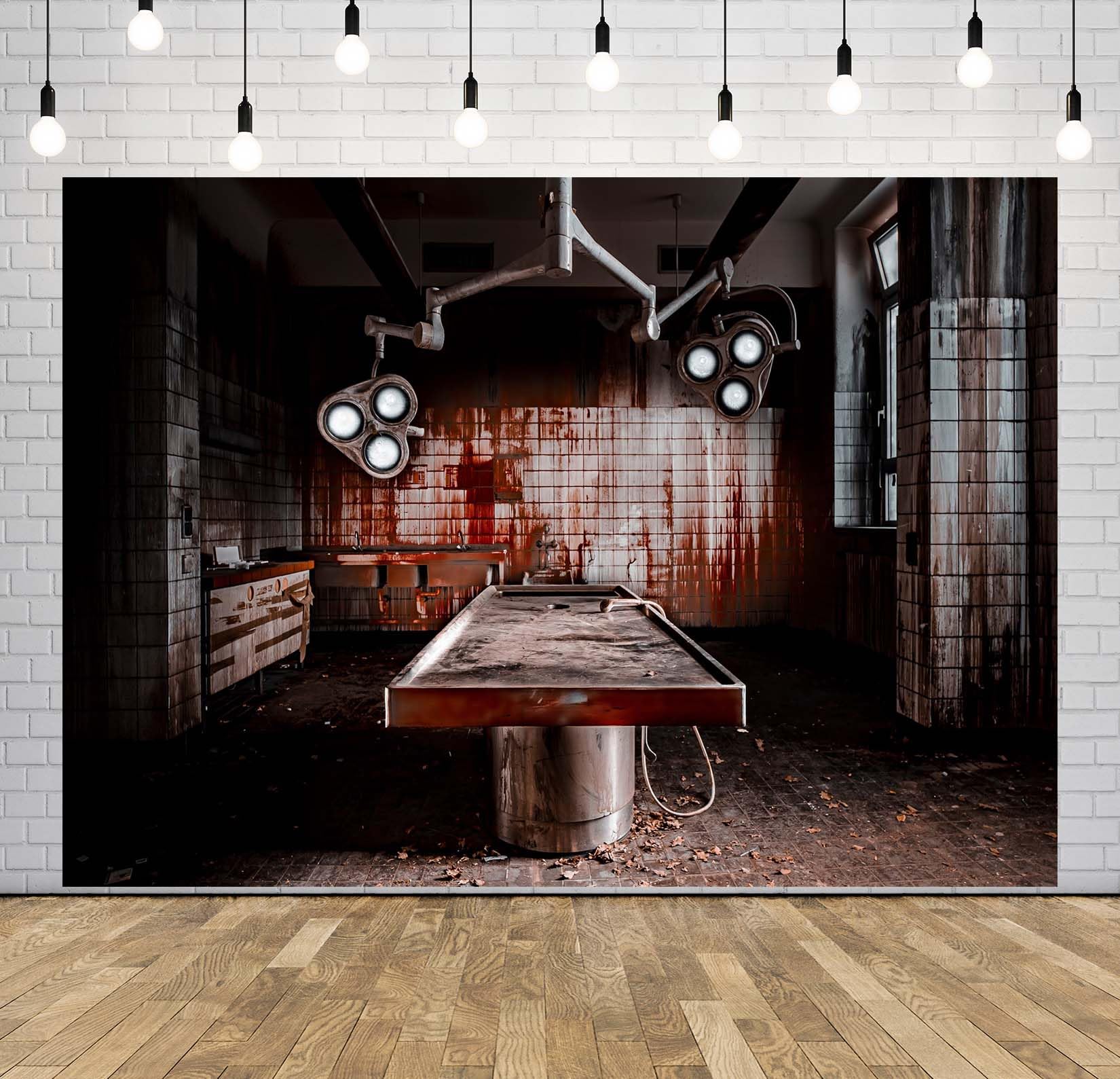 BELECO 4.6x3m Stoff Horror Halloween Krankenhaus Hintergrund Verlassenes Krankenhaus Pathologie Blutige Wand Spukende Leichenhalle Irrenanstalt Halloween Party Deko Banner Requisiten