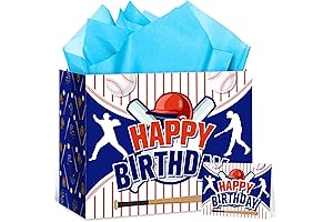 RUMIA Baseball Birthday Gift Bag with Tissue Paper, Perfect Baseball Themed Gift Wrap for Kids