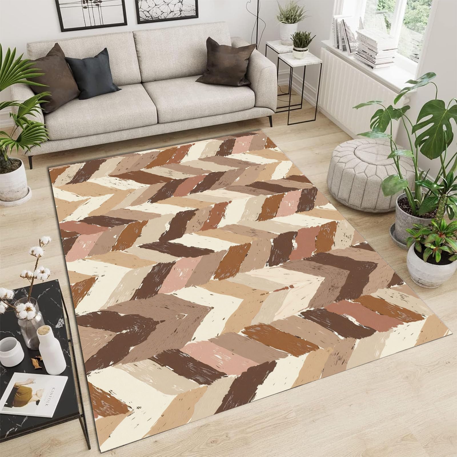 Tapis design abstrait lavable et antidérapant pour salon et chambre